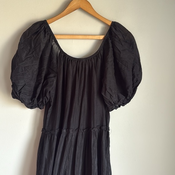 Antonio Melani Black Rosalia Tiered Puff Sleeve Silk Peasant Dress small - Picture 9 of 13